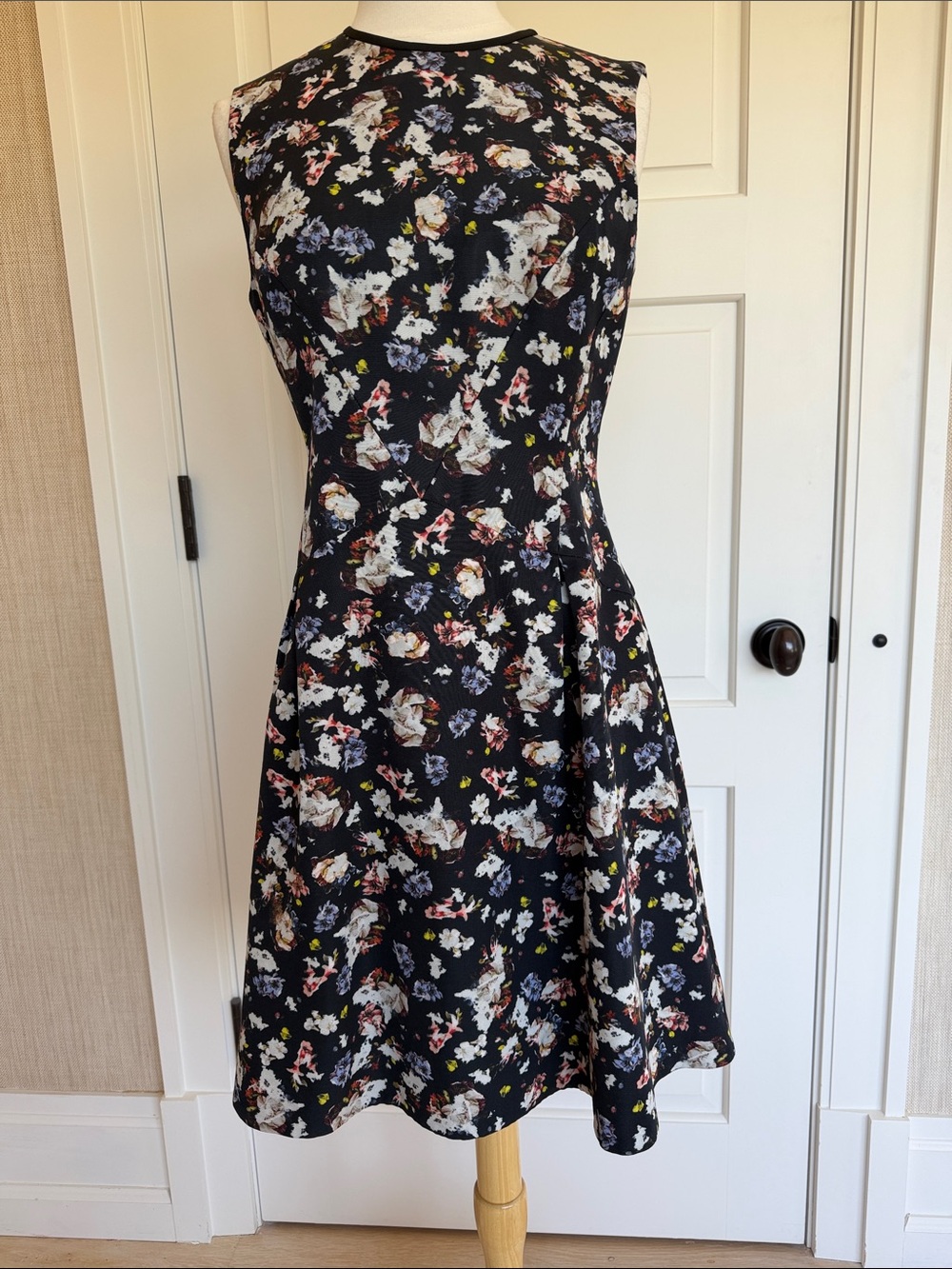ERDEM Black Floral Sleeveless Midi Dress